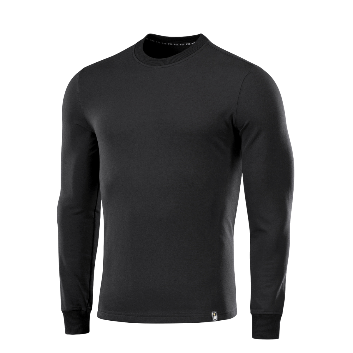M-Tac Pullover 4 Seasons i sort med rund hals og lange ærmer, lavet af 95% bomuld og 5% elastan, velegnet til hverdag og taktisk brug.
