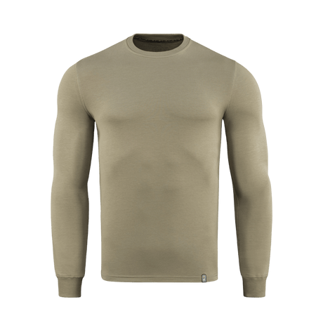 M-Tac Pullover 4 Seasons i beige med rund hals, lavet af 95% bomuld og 5% elastan, perfekt til hverdag og taktisk brug året rundt.