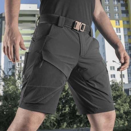 M-Tac Shorts Rubicon Flex i mørk oliven med cargo-lommer, designet til komfort og funktionalitet. Perfekte til sommeraktiviteter.