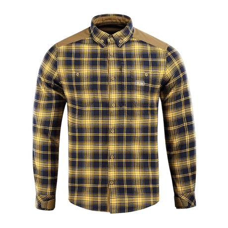 M-Tac Redneck Skjorte i navy og gul ternet design med justerbare ærmer, velegnet til arbejde og fritid. Materiale: polyester og viscose.