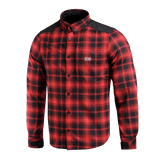 M-Tac Redneck Skjorte i rød og sort plaid med forstærkede skuldre og velcro-justerbare ærmer til taktisk brug.