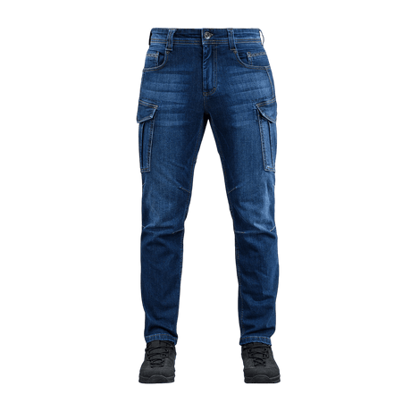 M-Tac Jeans Aggressor i slidstærkt denim med taktisk funktionalitet og rummelige lommer, ideelle til komfort og bevægelsesfrihed.