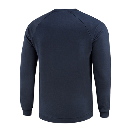 Denimblå M-Tac Cotton Sweatshirt set bagfra, 100% bomuld, løs pasform, ideel til løb og fitness, komfortabel og åndbar.