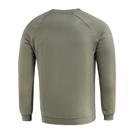 M-Tac Cotton Sweatshirt i olivengrøn, 100% bomulds trøje, set bagfra, ideel til fitness og sport, med ribkanter for komfort.