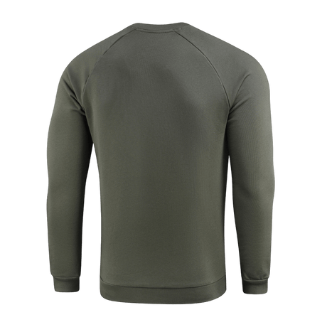 M-Tac Cotton Sweatshirt i olivengrøn set bagfra, ideel til løb, fitness og daglig brug med ribkanter for komfort og bevægelsesfrihed.
