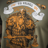 M-Tac T-shirt Viking med frontdesign af en viking med økse, teksten 'Til Valhall' fremhæver nordisk krigerånd.
