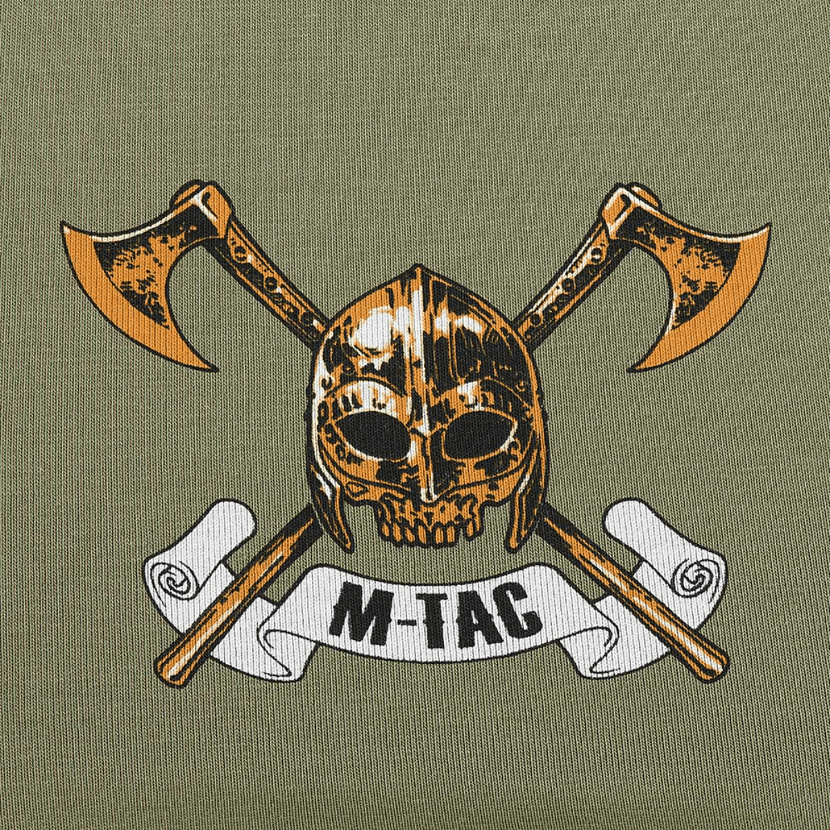 M-Tac T-shirt Viking med vikingehjelm og økser motiv, "Til Valhall" tekst, fremhæver kampgejst. Lavet af 93% bomuld.