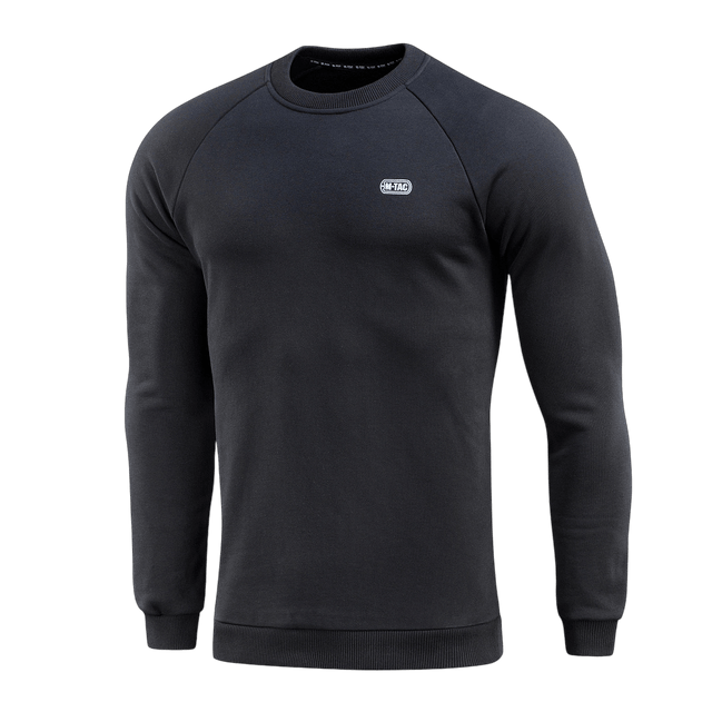 M-Tac Sweatshirt Cotton Hard i sort med reflekterende logo, 100% bomuld, 390 g/m² tæthed, løs pasform, ribkanter.