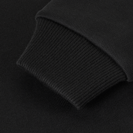 Detaljeret billede af M-Tac Sweatshirt Cotton Hard's ærmekant med ribkant i sort bomuld, der forhindrer kold luft i at trænge ind.