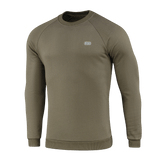 M-Tac Sweatshirt Cotton Hard i olivenfarve med reflekterende logo på brystet, 100% bomuld, komfortabel og varm med ribkanter.