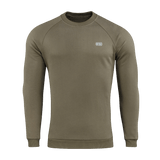 M-Tac Sweatshirt Cotton Hard i olivenfarve med ribkanter og reflekslogo, fremstillet af 100% bomuld for komfort og varme.