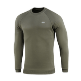 M-Tac Sweatshirt Cotton Hard i olivengrøn farve, lavet af 100% bomuld, med reflekslogo på brystet og ribkanter for ekstra komfort.