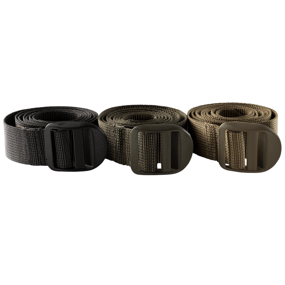 M-Tac Kompressionsrem i sort, oliven og brun farve lavet af 100% nylon, ideel til at fastgøre udstyr til rygsække, bredde 25 mm.