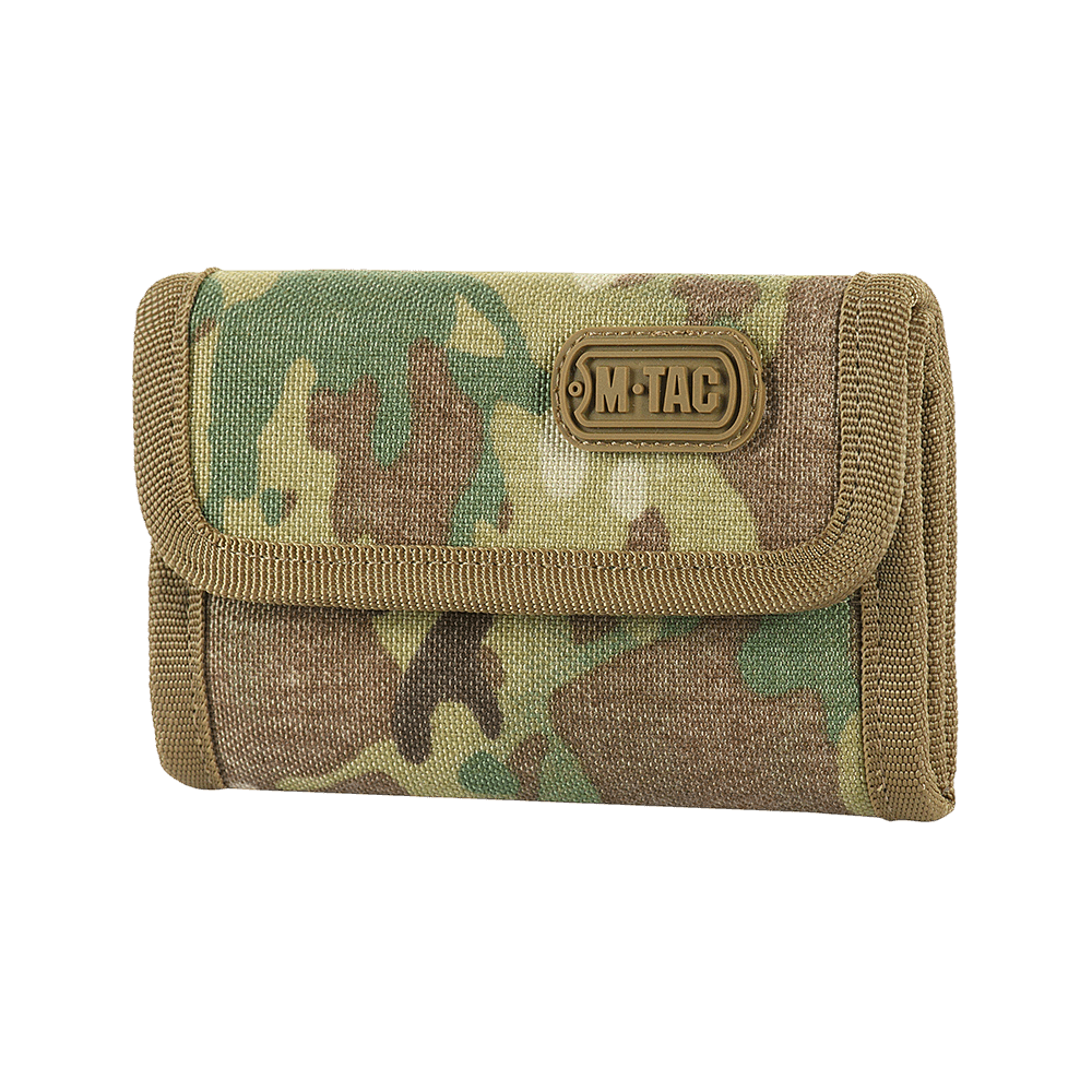 M-Tac Pung Elite Gen.II i robust Cordura 500D, kompakt design med rum til kort og kontanter, camouflage-mønster, M-Tac logo