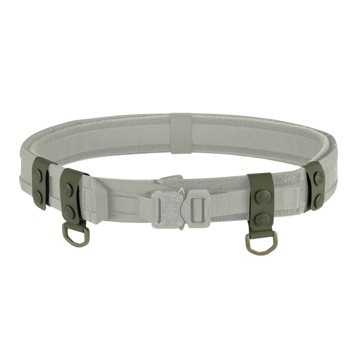 M-Tac Taktiske Bæltefittings (5 stk.) med D-ringe til fastgørelse og ekstra udstyr, grå og grøn design. Perfekt til politibælter.