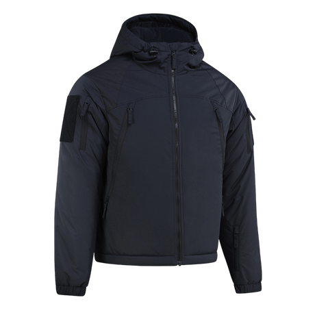 M-Tac Alpha Gen.III Pro Vinterjakke i vandtæt nylon med justerbar hætte og forstærkede skuldre, ideel til -20° C vejrforhold.