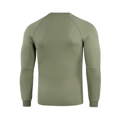 Bagfra visning af M-Tac Raglan Athlete sweatshirt i olivenfarve med raglanærmer og strækbare manchetter.