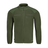 M-Tac Combat Fleece Polartec Jakke i olivengrøn med YKK lynlåse, elastiske manchetter og to sidelommer, ideel til taktisk og casual brug.