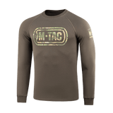 M-Tac Raglan Logo trøje med camouflageprint og slogan, lavet af 95% bomuld og 5% elastan for komfort og stil.