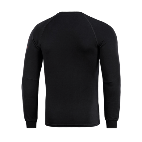 Sort M-Tac Raglan Freedom langærmet trøje med raglanærmer bagfra, designet til komfort og fri bevægelighed.