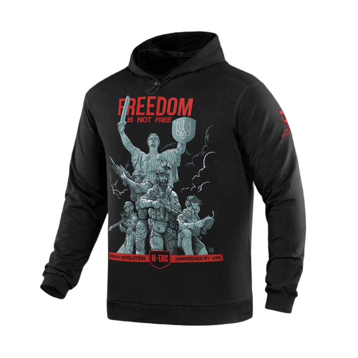 M-Tac Hoodie Freedom med militærinspireret design og justerbar hætte til hverdag og friluftsliv. Sort med MagnaColours® print.