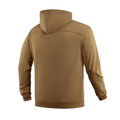 M-Tac Hoodie Freedom set bagfra i brunt militærdesign med justerbar hætte og elastiske manchetter, komfortabel bomuldsblanding.