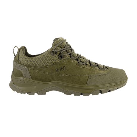 M-Tac Tactical Sneakers Patrol R Vent i olivengrøn til trekking og outdoor, lavet af læder og 3D-mesh for komfort og holdbarhed.
