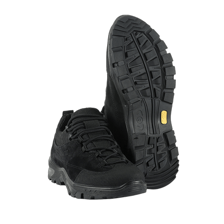 M-Tac Tactical Sneakers Patrol R Vent i sort læder med skridsikker sål, ideel til trekking og outdoor-aktiviteter.