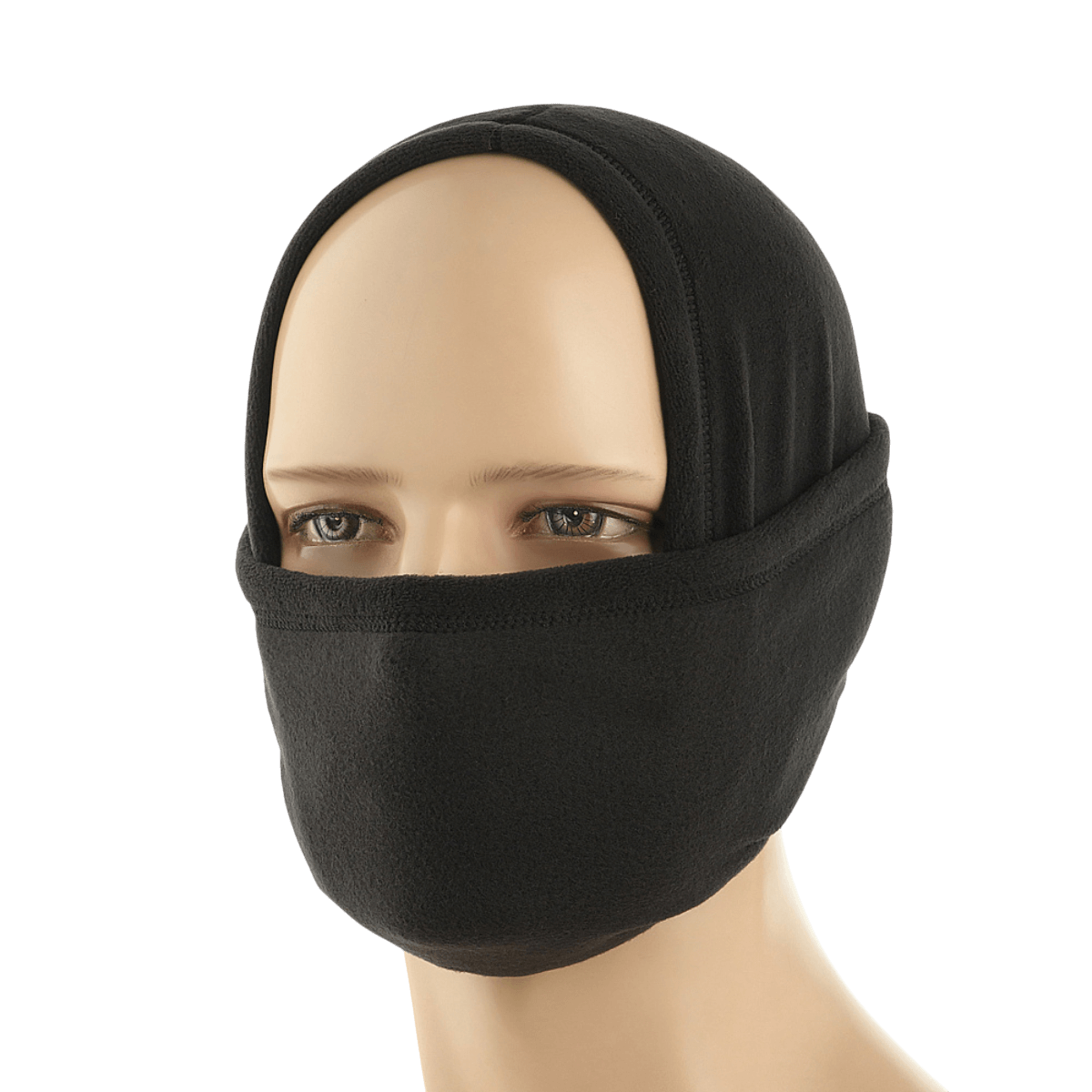 M-Tac Polartec Lang Tubehalstørklæde i sort fleece, bæres som ansigtsmaske. Varmt og alsidigt tilbehør til koldt vejr.