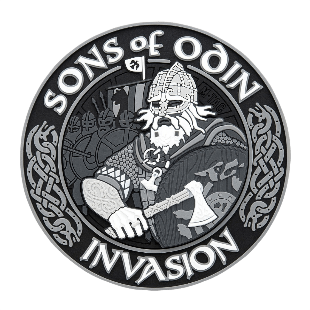 M-Tac Patch Sons of Odin 3D Velcro med vikingemotiv, 80 mm PVC morale patch til uniform eller udstyr, perfekt til kamp og fritid.