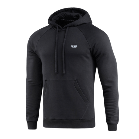Sort M-Tac Cotton Raglan Hard Hoodie i 100% bomuld med kængurulomme, perfekt til efterår, vinter og forår. Komfortabel og varm.