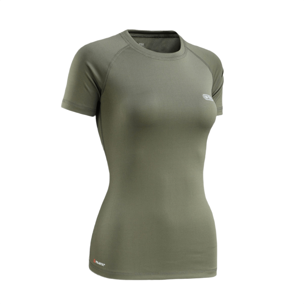 M-Tac T-shirt Ultra Light Polartec Lady i olivengrøn farve, med åndbart og hurtigtørrende Power Dry® materiale. Perfekt til træning og fritid.