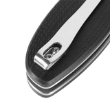 Detalje af M-Tac Outdoor & Militær foldekniv - Type 6 med sort G10-komposit håndtag og krom klips.