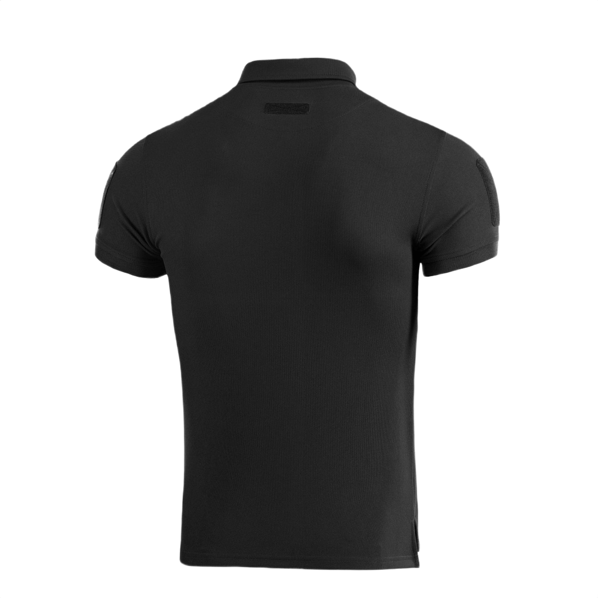 M-Tac Tactical Polo Shirt 65/35 i sort, bagside, designet til politi og sikkerhedspersonale med velcro-paneler til patches.
