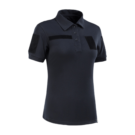 M-Tac Tactical Polo-Shirt 65/35 Lady med velcro på ærmer og bryst, lavet af bomulds-polyester blanding for komfort og holdbarhed.
