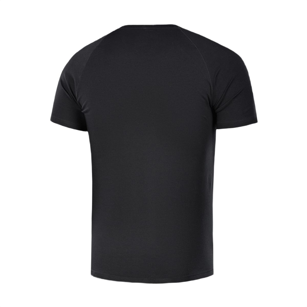 M-Tac Raglan T-Shirt 93/7, sort, set bagfra, 93% bomuld, 7% elastan, åndbar med raglanærmer, giver bevægelsesfrihed og komfort.