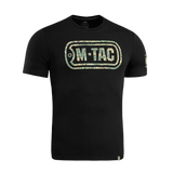 Sort M-Tac T-Shirt Logo i camouflage med slogan "Born by Revolution" på ærmet og tekst "Military&Tactical Since 2014" på ryggen.