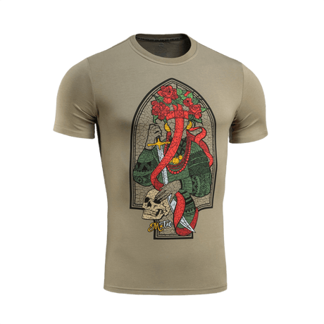 M-Tac T-Shirt Motanka med moderne design og traditionelt ukrainsk print af Motanka-dukke og tekst 'M-TAC. Terra Cosaccorum'.
