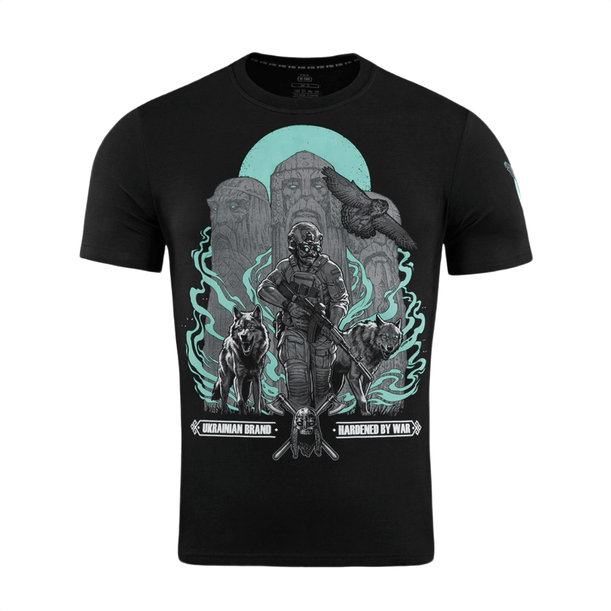 M-Tac T-Shirt Our Land med ukrainsk soldat, ugle og ulv design i blød bomuldsblanding. Hylder Ukraines historie. Komfortabel og elastisk.