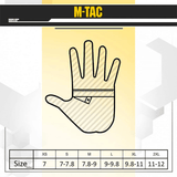 M-Tac Handsker Scout Tactical størrelsesguide med handskemål og størrelsesangivelser fra XS til 2XL.