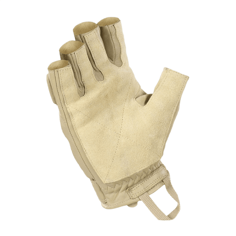 M-Tac Fingerløse Handsker Assault Tactical Mk.1 til taktisk brug, forstærket læderhåndflade, beige fingerløse design.