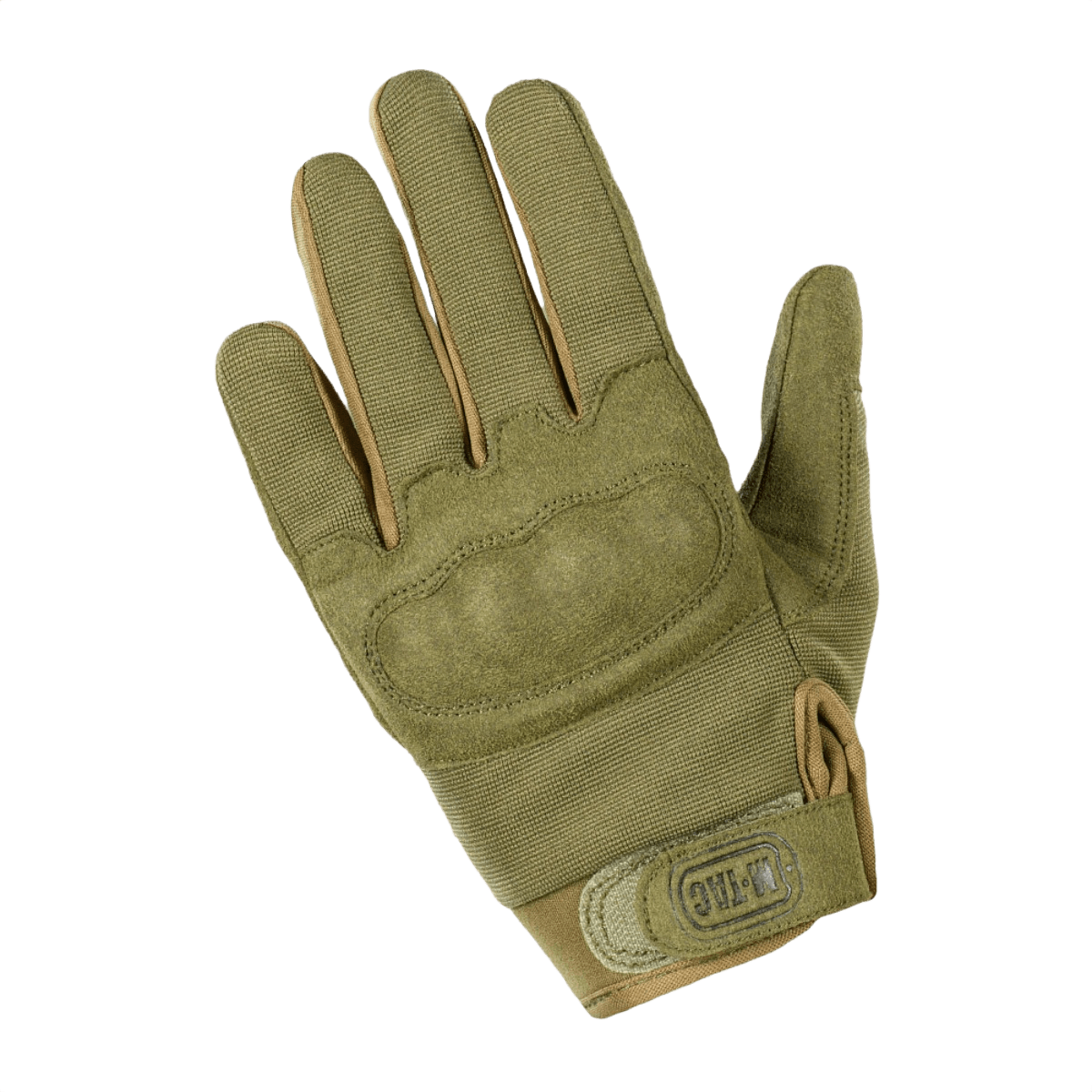 M-Tac Handsker Assault Tactical Mk.5 i olivengrøn med kno-beskyttelse og justerbar velcro for skydning og taktisk brug.