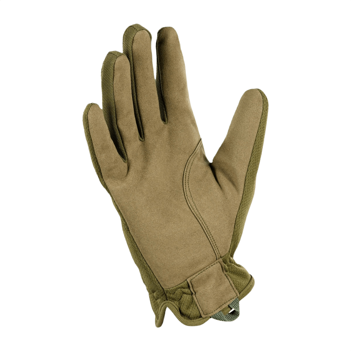 M-Tac Handsker Scout Tactical Mk.2 i olivengrøn med syntetisk læder for holdbarhed og fleksibilitet, set fra bagsiden.