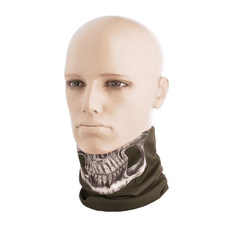 M-Tac Let Tubehalstørklæde Reaper Skull på mannequin, multifunktionelt og hurtigtørrende tilbehør i 100% polyester, perfekt til udendørs aktiviteter.