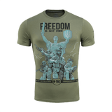 M-Tac T-Shirt Freedom med ikonisk print af militærpersonel, der symboliserer styrke og mod, hylder ukrainsk ukuelighed.