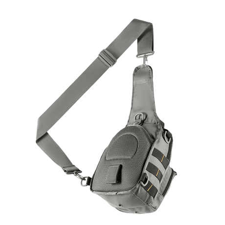 M-Tac Urban Line City Patrol Taske i gråt design med enkelt skulderbånd, vandafvisende og slidstærkt materiale, set fra siden.