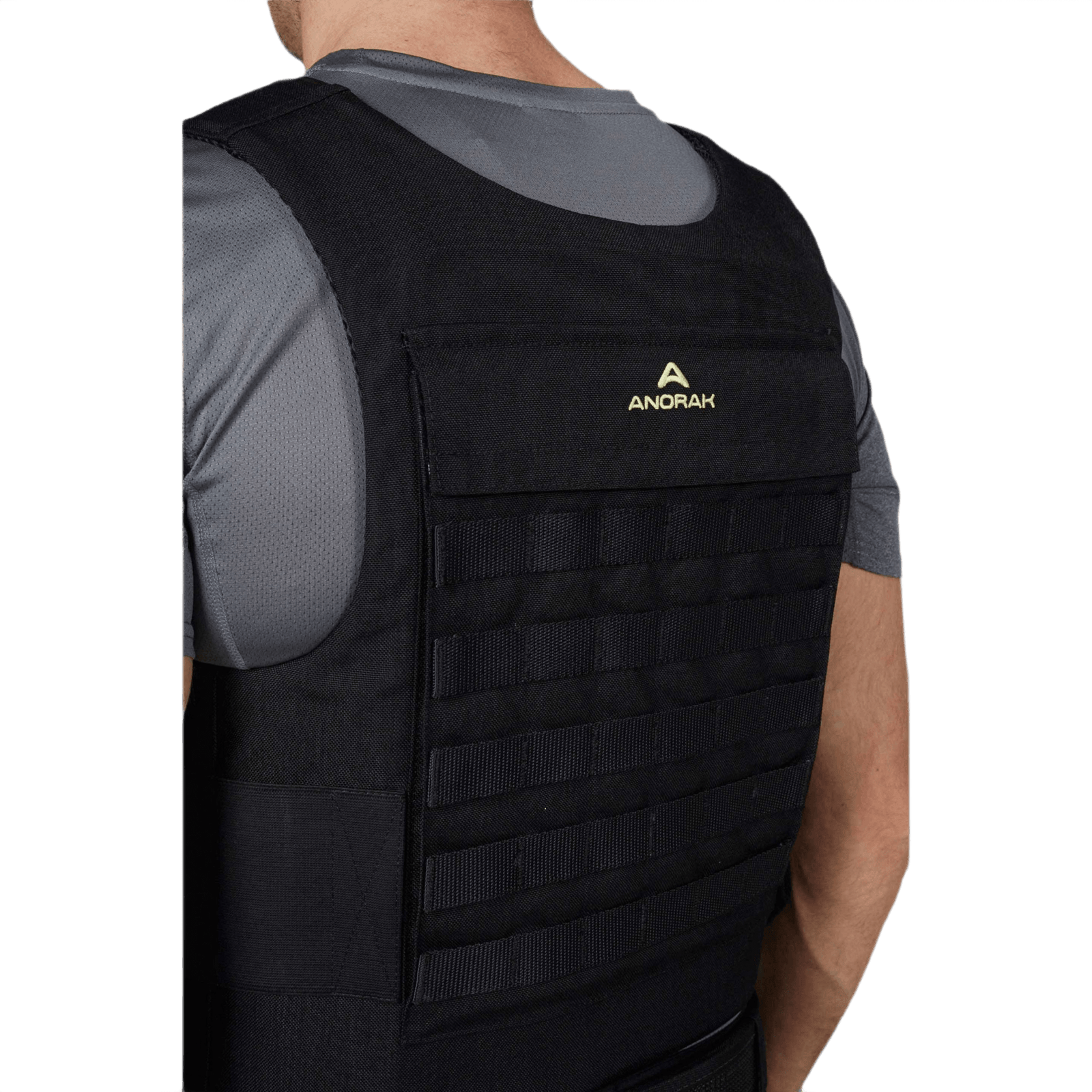 Bagside af Anorak Chromium® Duty III-M Skudsikker Vest med CORDURA® yderskal og antibakteriel foring, set fra højre side.