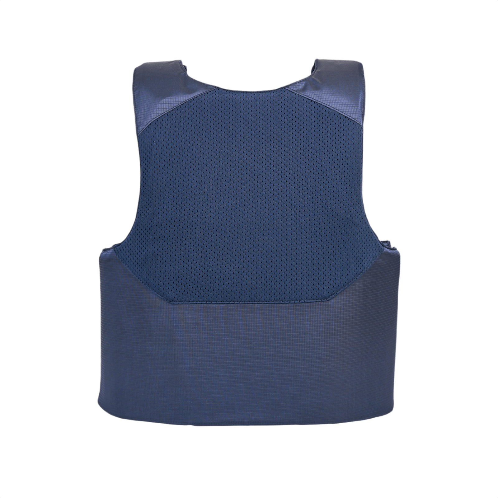 Anorak Concealable I Cover i blå med lav profil og justeringssystem, designet til skjult bæring og maksimal beskyttelse under tøj.