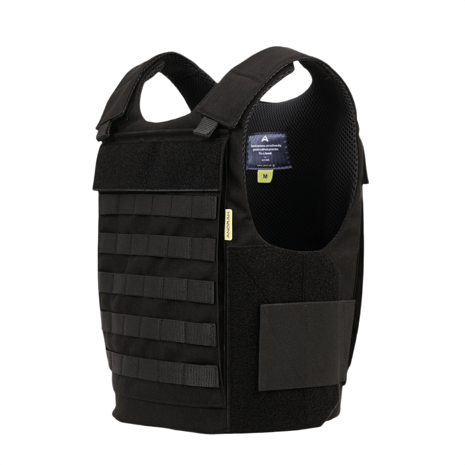 Anorak Niobium® Duty III-M Stik & Skudsikker Vest, sort vest af holdbart materiale med beskyttelse mod skydevåben og knive.