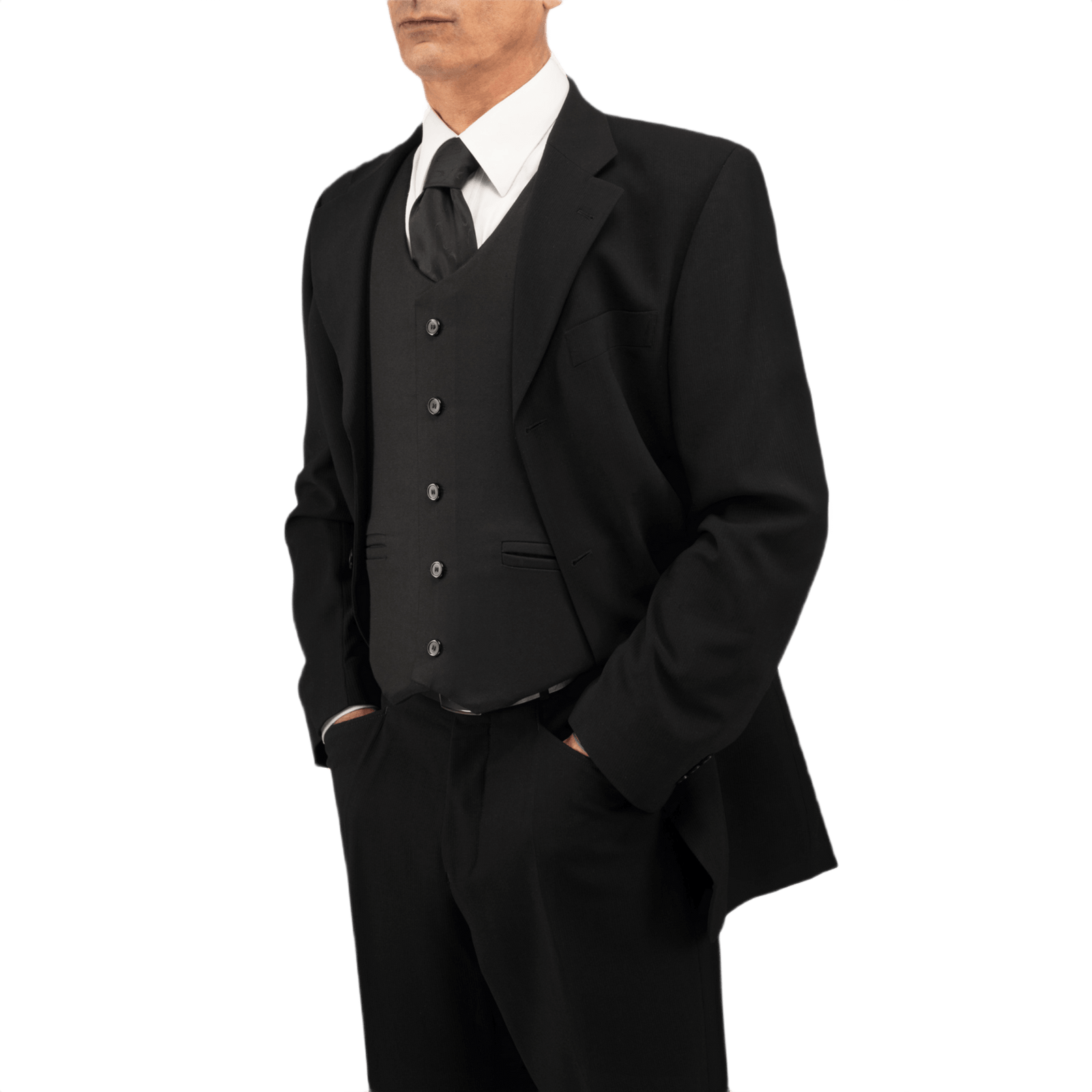 Anorak VIP I Cover vest, designed for discreet protection, worn under a black tuxedo jacket for formal occasions.